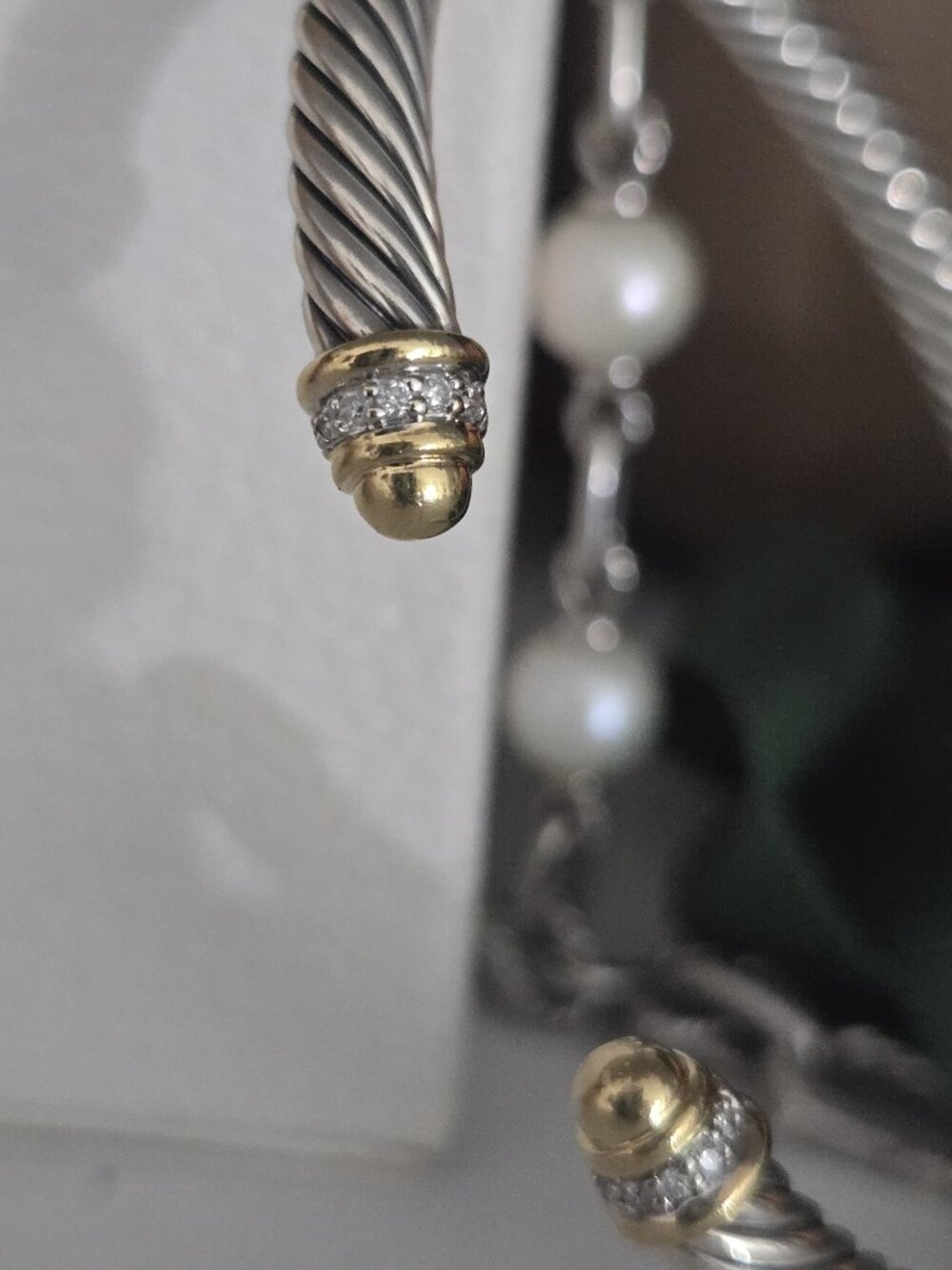 David Yurman 5mm Cable Bracelet 18K Gold Domes Diamonds - Picture 3 of 4